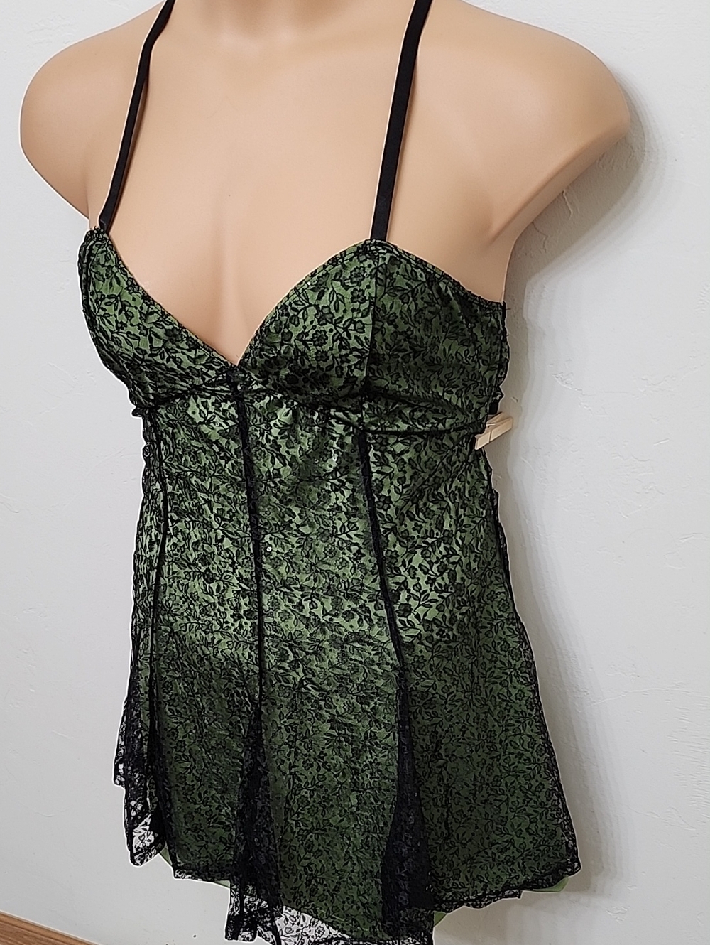 Current Mood green sequin lace overlay mini dress